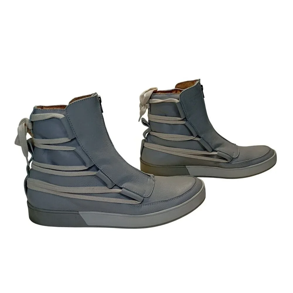 MCND Shoes High-Top Sneakers Zipper Detail & Lace-Up Back In Light Gray SZ 9 US